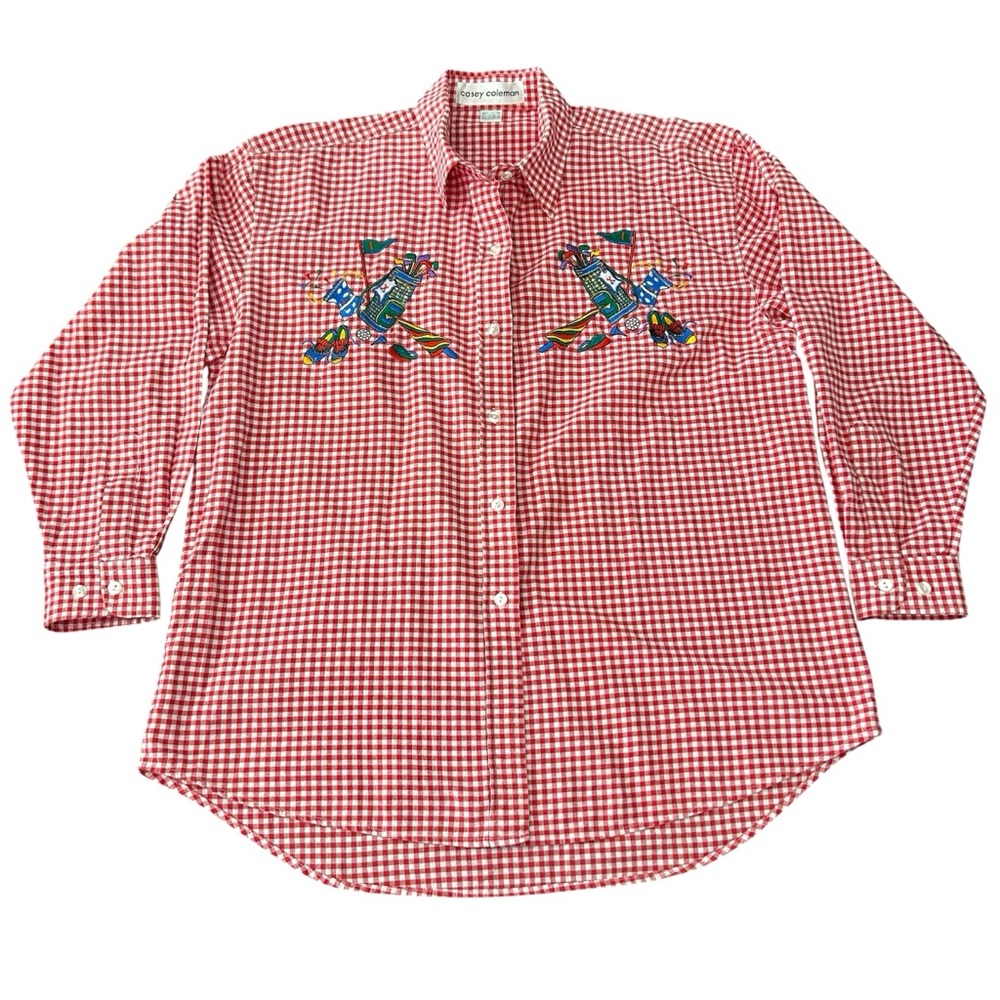 Casey Coleman Vintage Red Checkered Shirt with Golf Embroidery Women’s size L